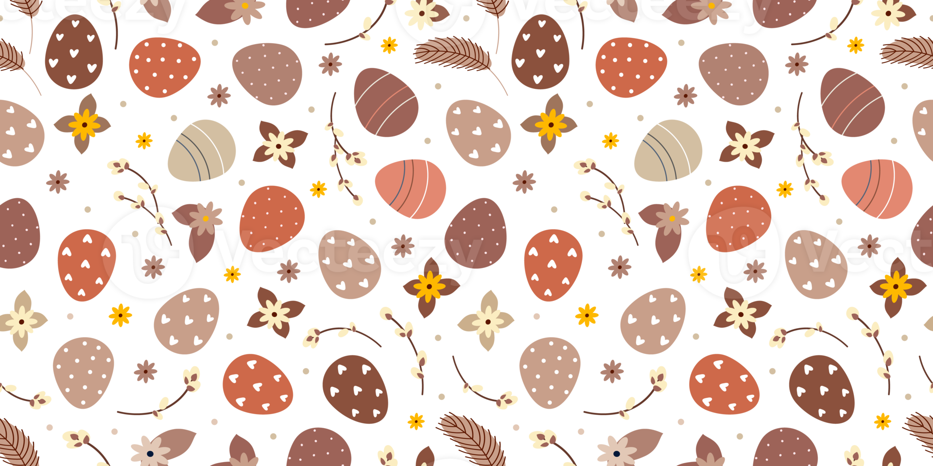 Retro brown Beige Easter spring seamless pattern with willow twigs and Easter eggs png