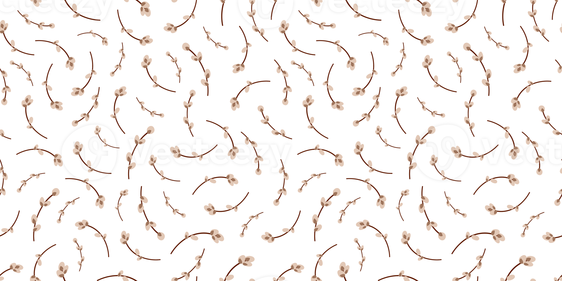 Retro brown aster spring seamless pattern with willow twigs png