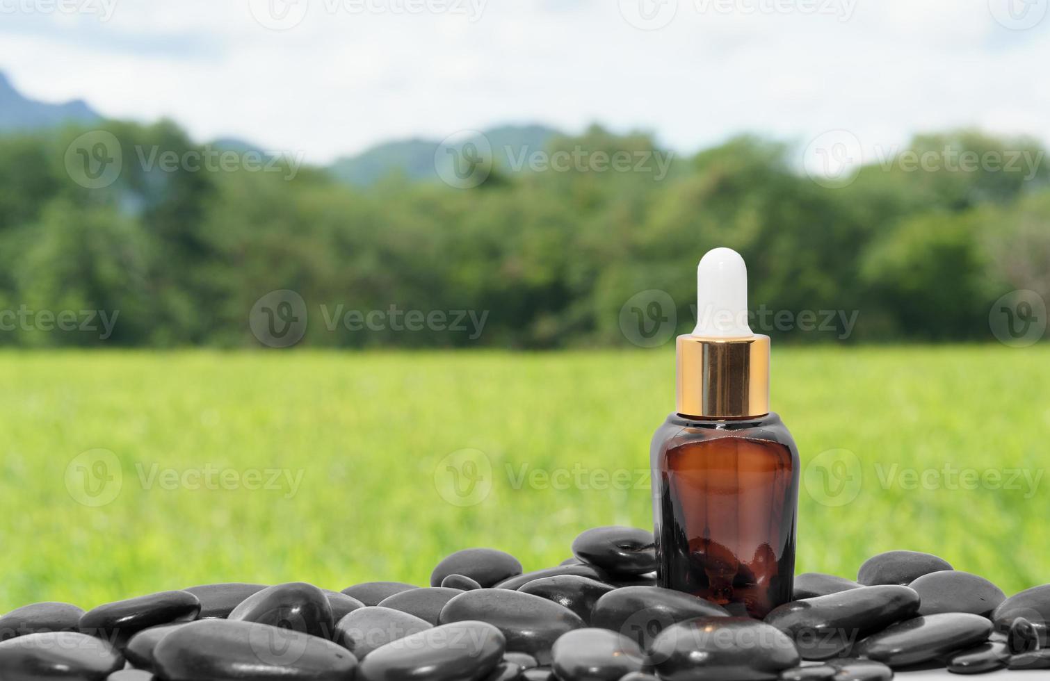 Brown serum oil bottle dropper with black stone photo