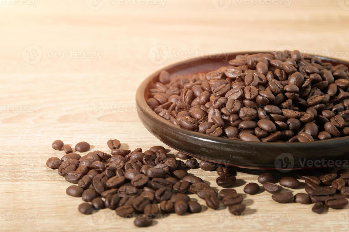 Coffee beans in wood tray photo