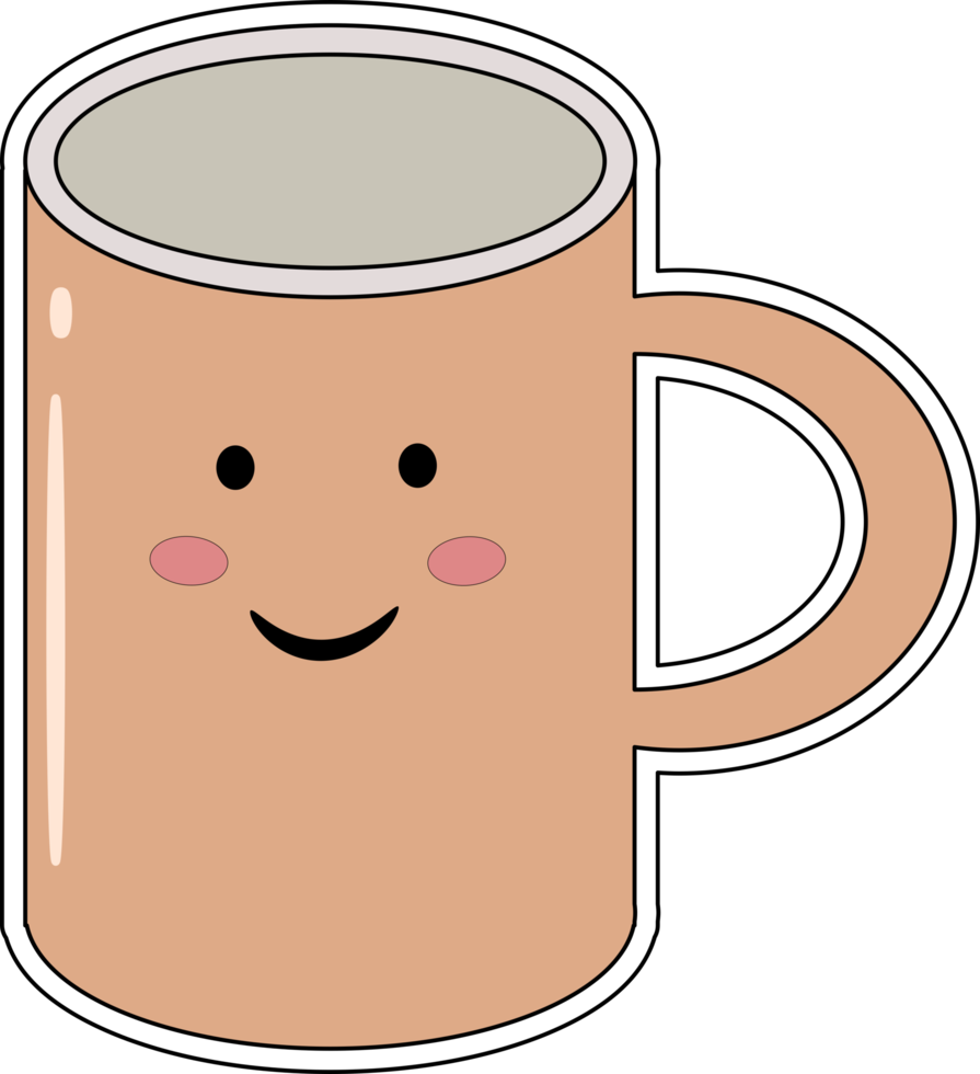 kawaii bright colorful cute characters cups with smile face brown color. Mug PNG. ceramic cup. sticker. png
