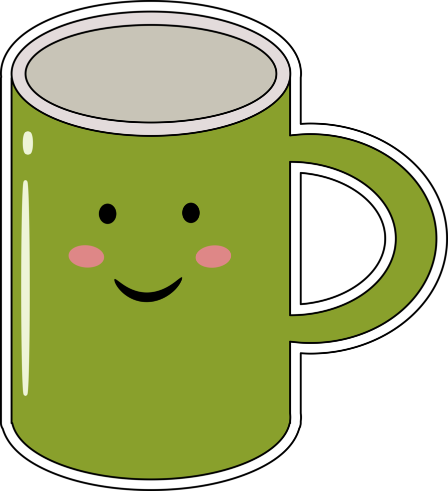 kawaii helder kleurrijk schattig tekens cups met glimlach gezicht groen kleur. mok png. keramisch beker. sticker png. png