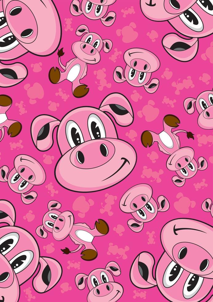 Cute Cartoon Pig Character Farmyard Pattern vector