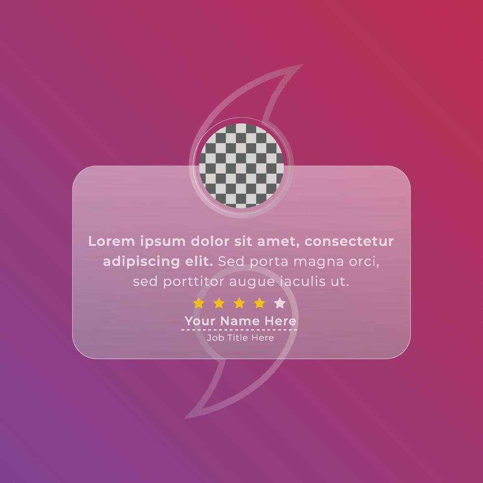 Client or customer service review testimonial social media post. Customer or client service feedback review post design template with glass morphism effect vector