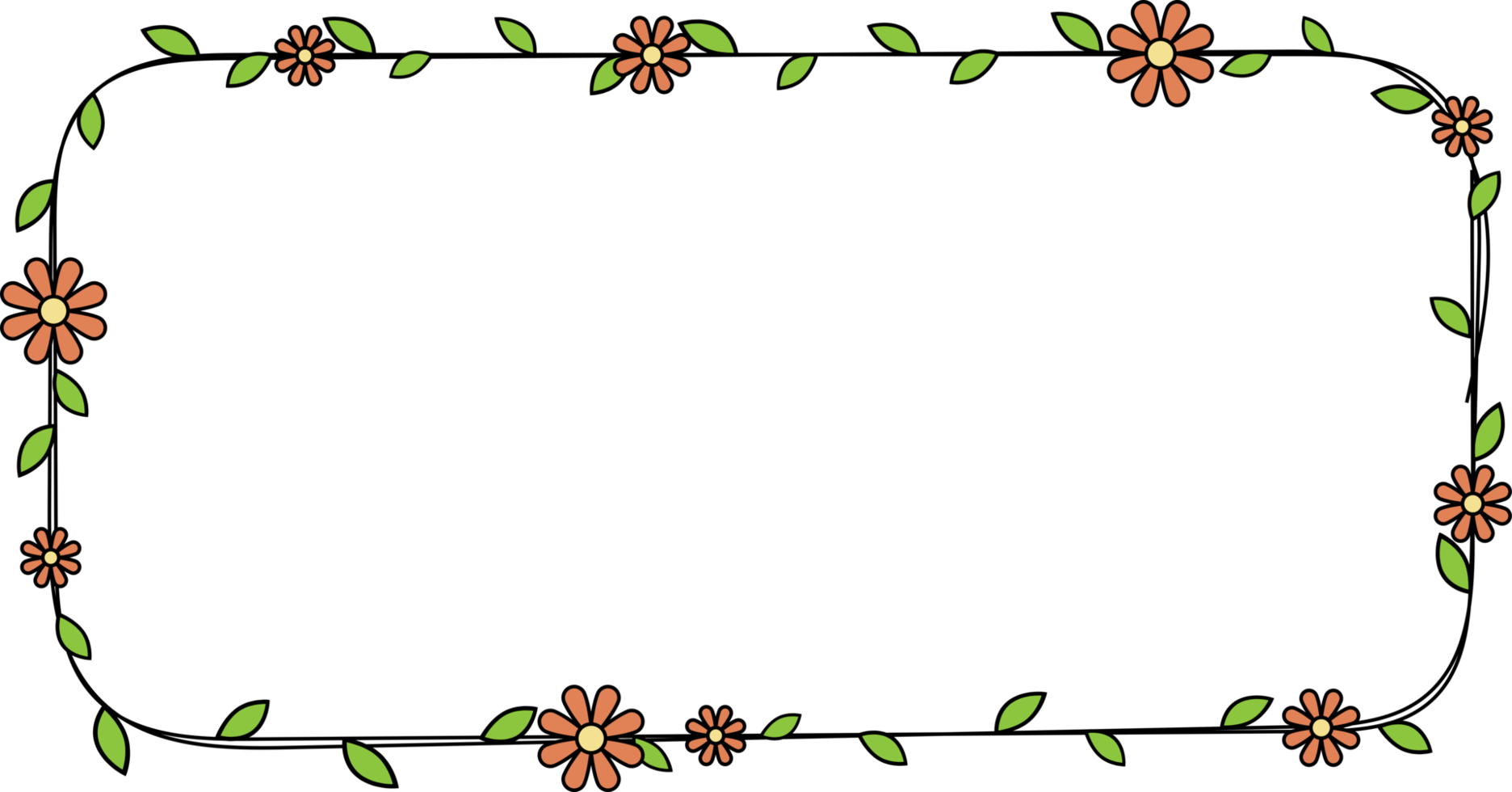 Hand drawn rectangle frame decoration element with flowers and leaves clip art png