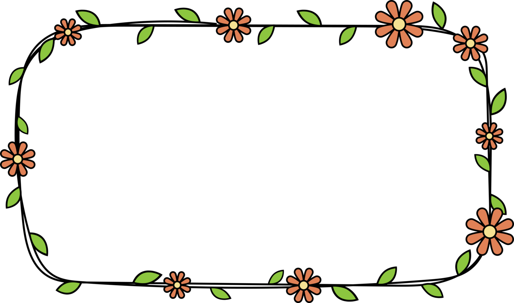mano disegnato rettangolo telaio decorazione elemento con fiori e le foglie clip arte png