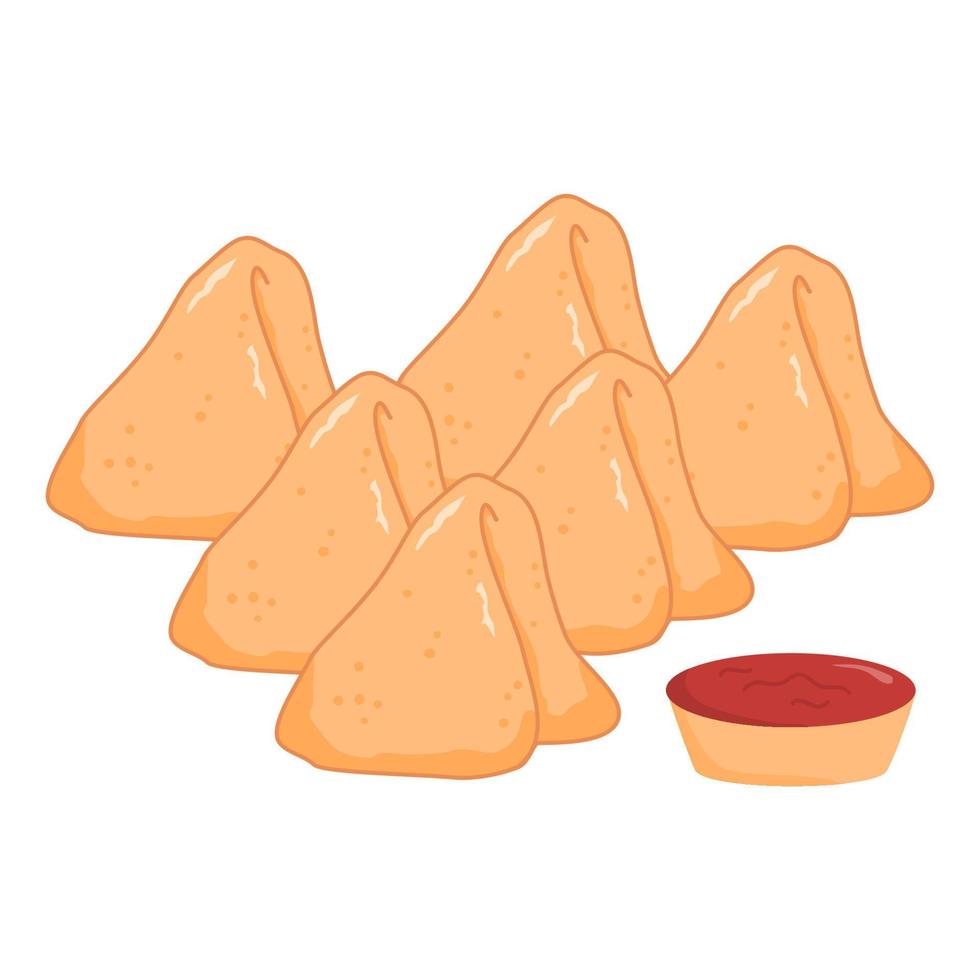 samosa with fresh mint dipping sauce indian food vector
