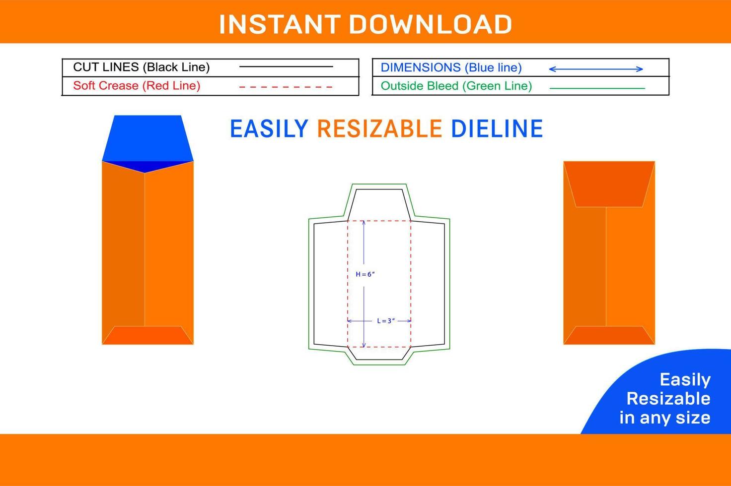 Money envelope 6x3 inch dieline template Box dieline and 3D box vector