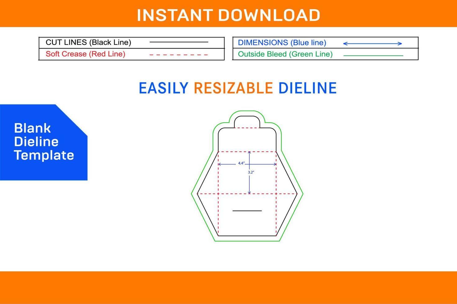 Envelope origami dieline template and 3D vector file Blank dieline template