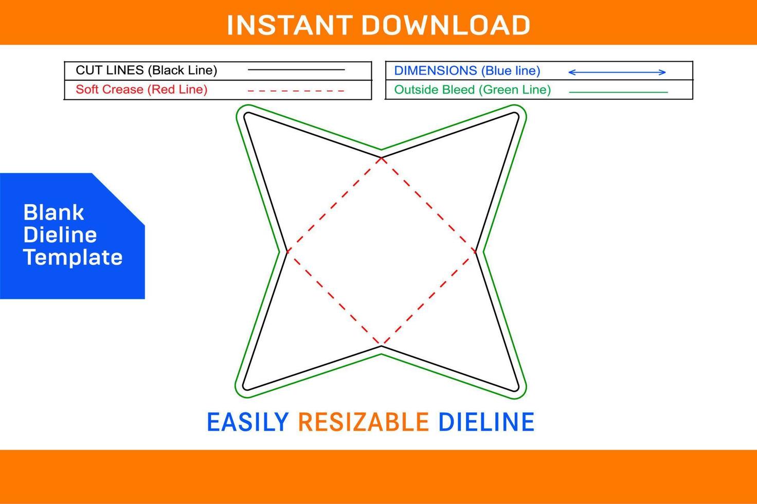 Star envelope dieline template and 3D envelope design vector