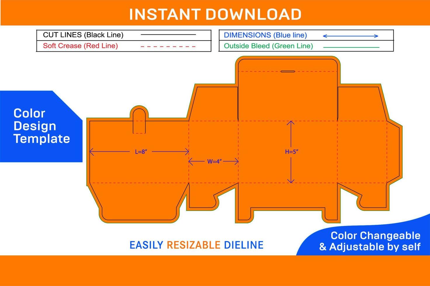 Toy corrugated box dieline template and 3D vector file Color Design Template