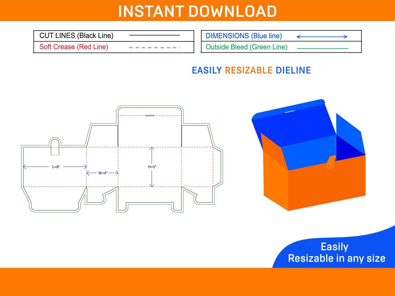 Toy corrugated box dieline template and 3D vector file Box dieline and 3D box