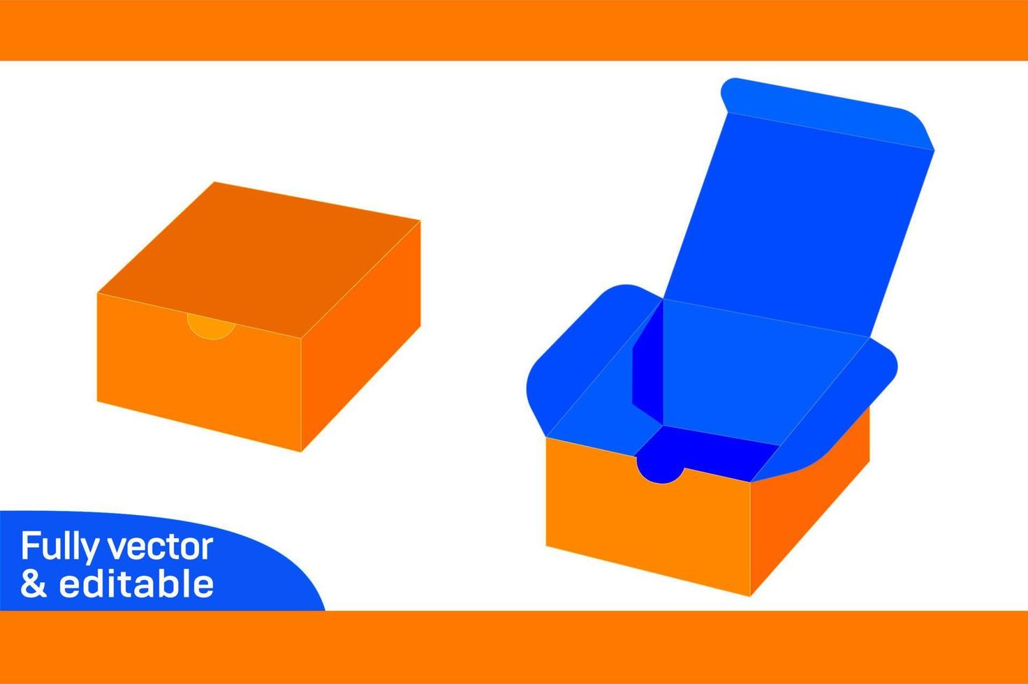 Cake box packaging 6.6x6.5x3 cm dieline template 3D box vector