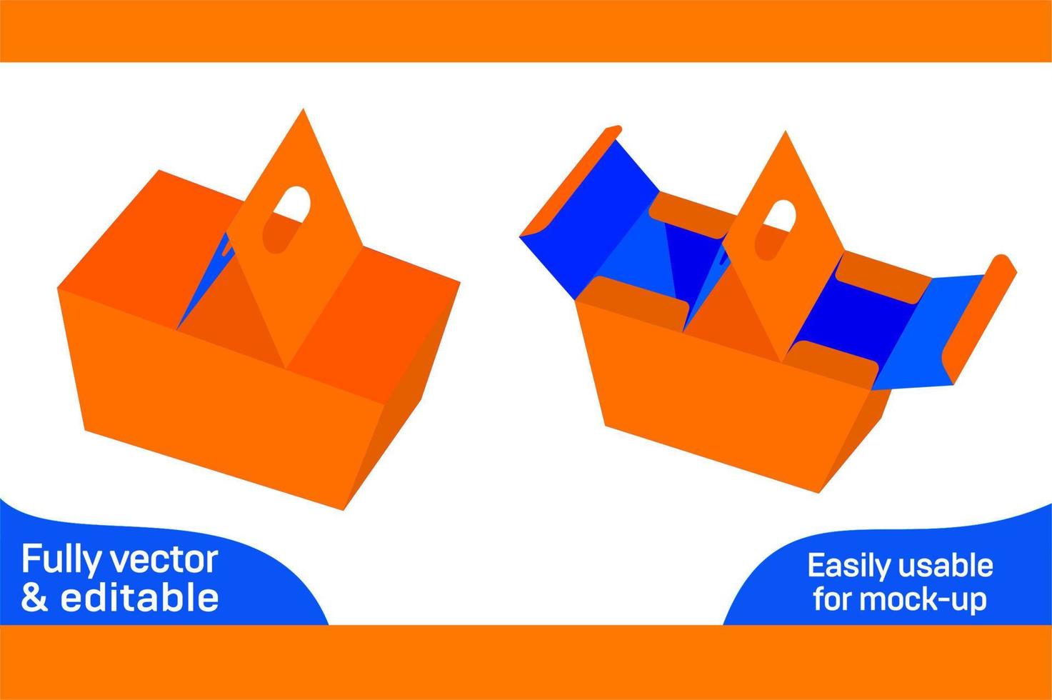 Cardboard carry box with handle dieline template and 3D box design 3D box vector