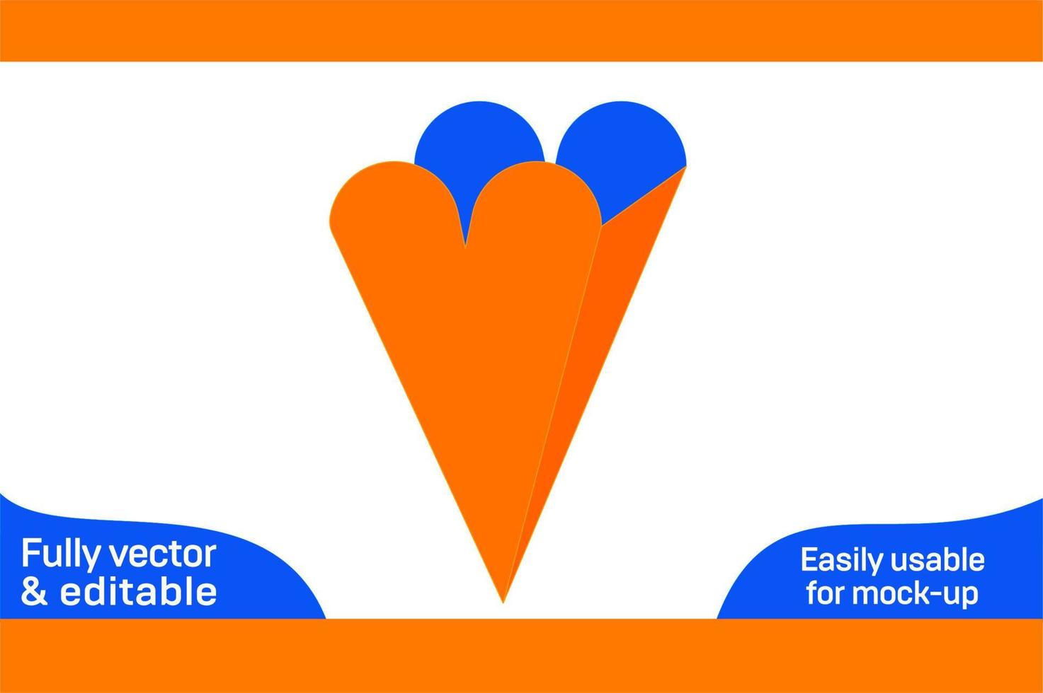 Heart shape cone dieline template and 3D cone design 3D box vector