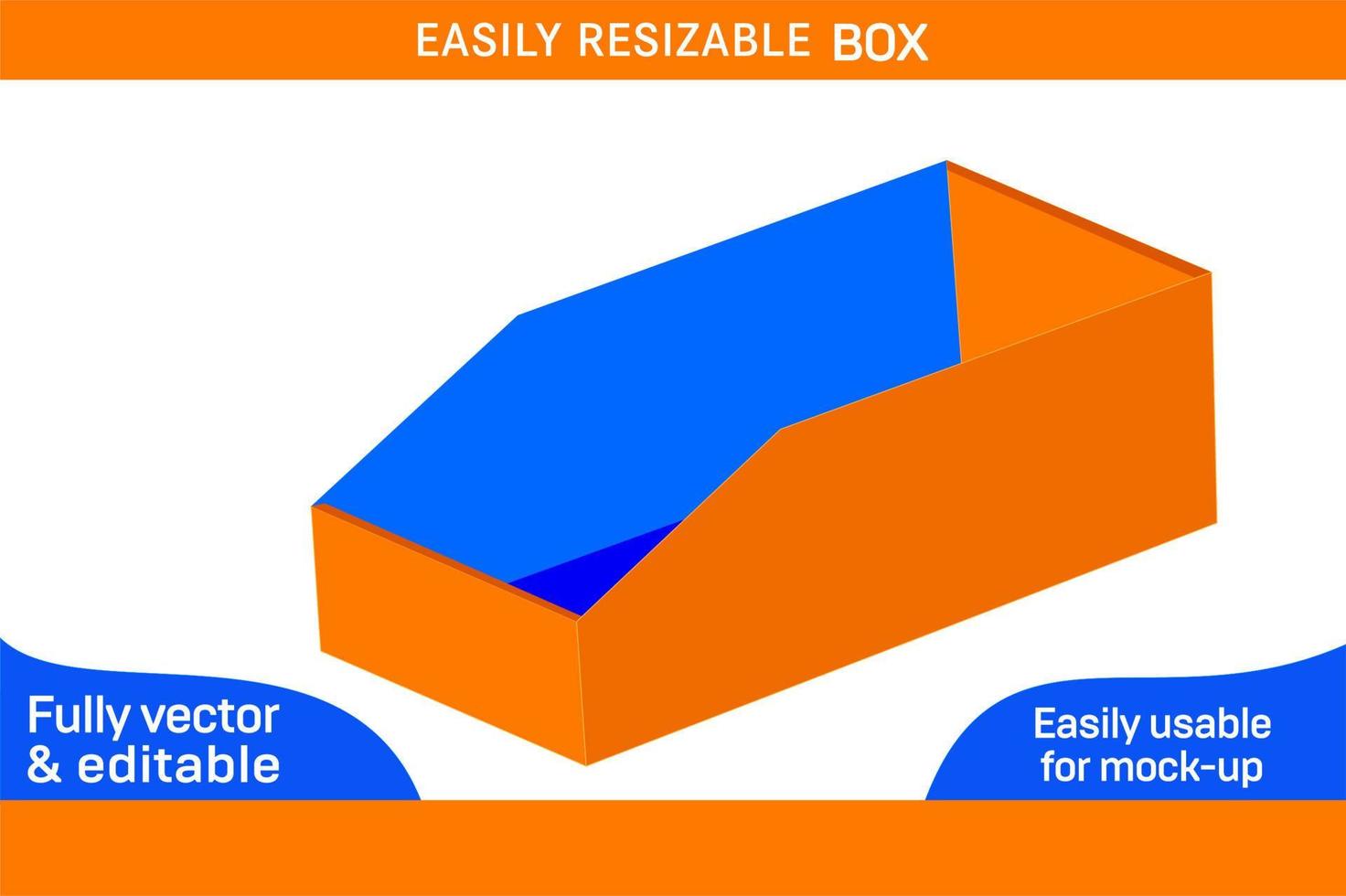 Cardboard storage bin box dieline template and 3D render file 3D box vector