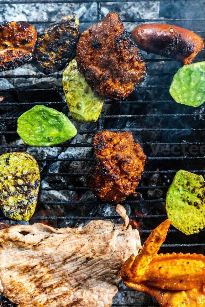 Grilled nopales chicken sausage and grilled beef photo