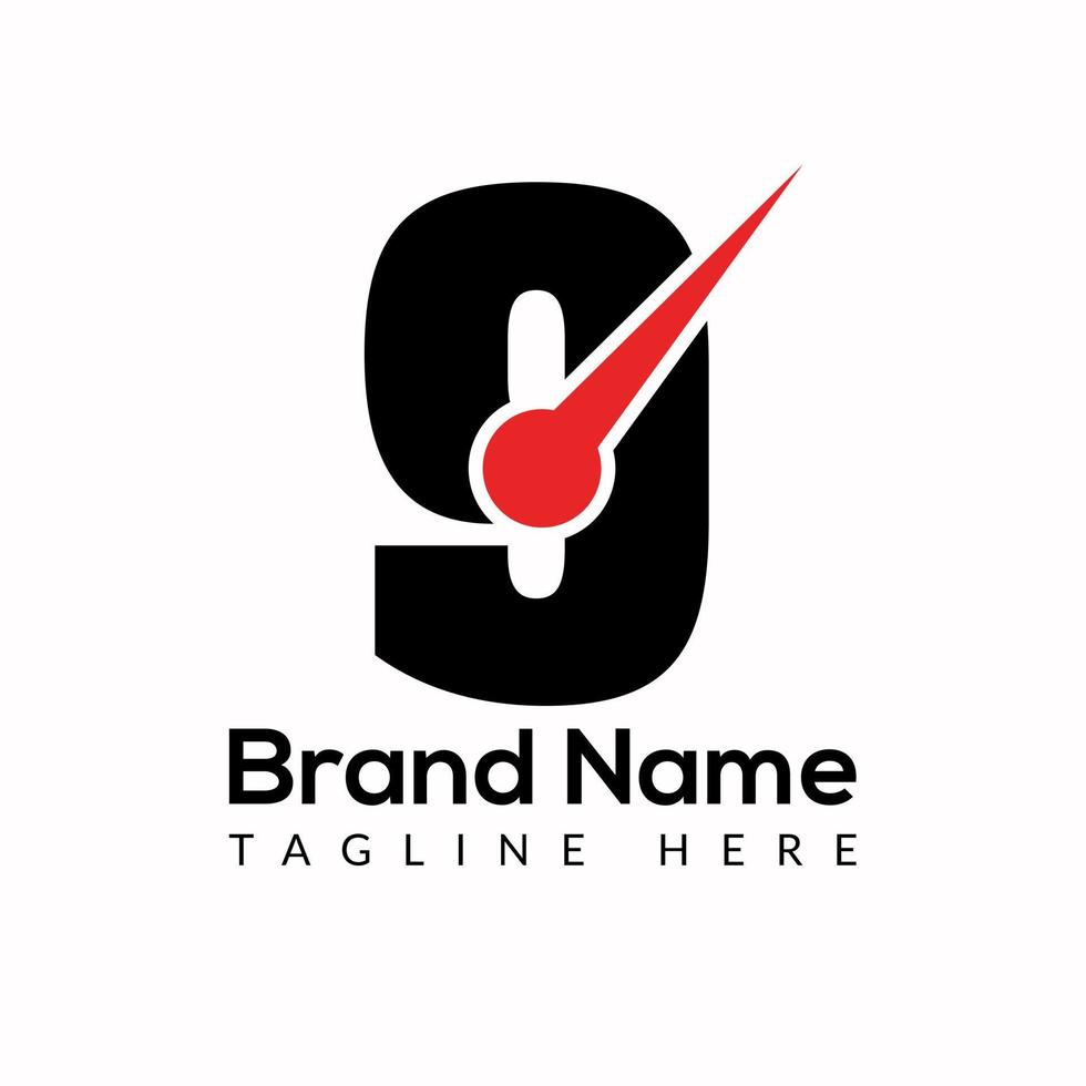 Time Template On 9 Letter. Fast And Time Logo Design Watch Concept vector