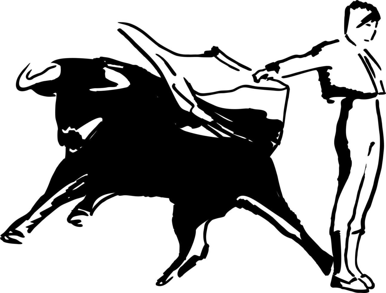 Corrida, bullfighting in Spain. Matador, bullfighter, bull fight. Hand drawn ink sketch. Vector illustration
