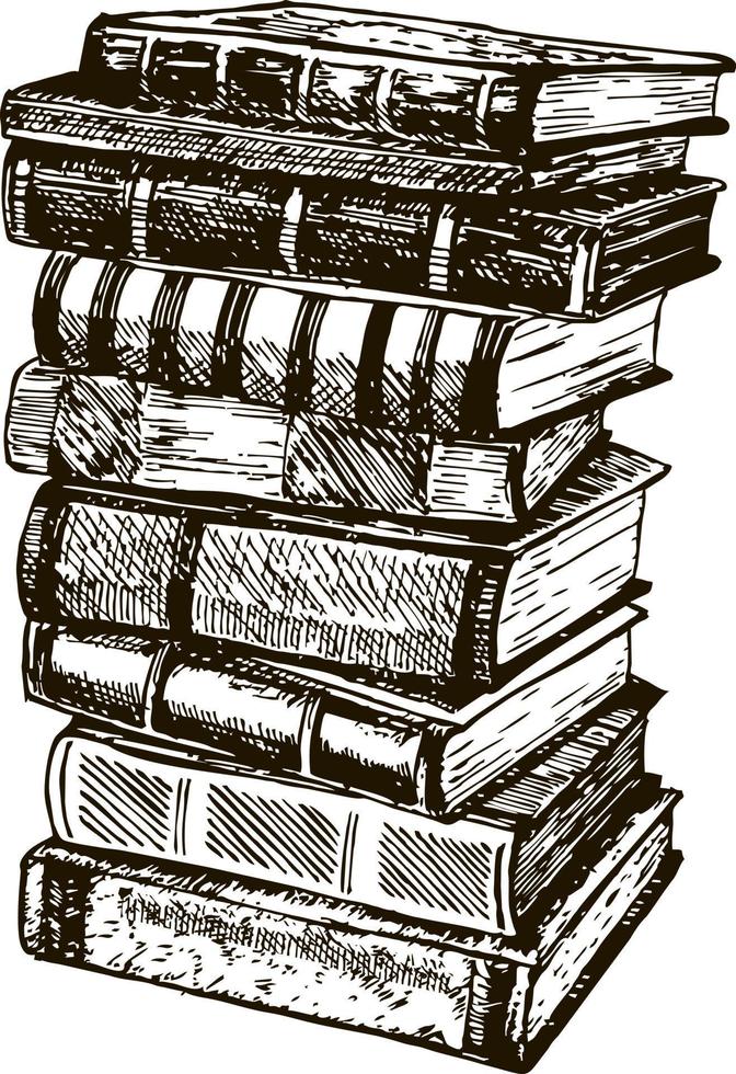 apilar de Clásico libros. pila de libros mano dibujado en tinta. vector bosquejo ilustración