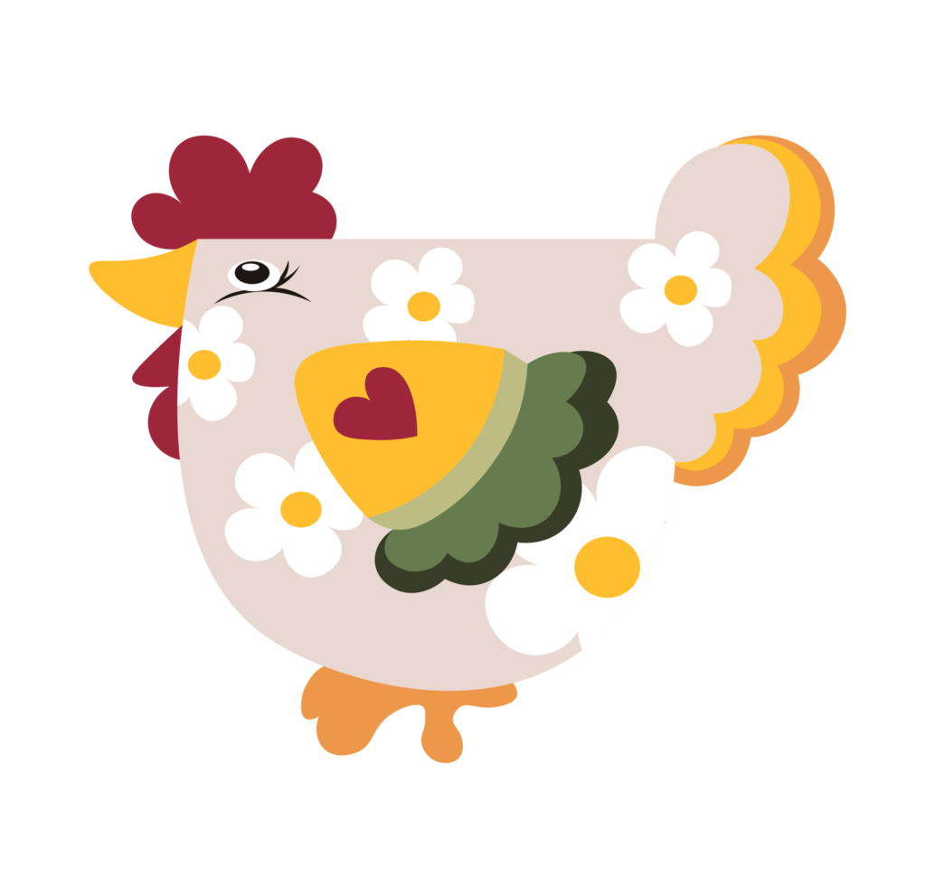 Doodle chicken with flower png