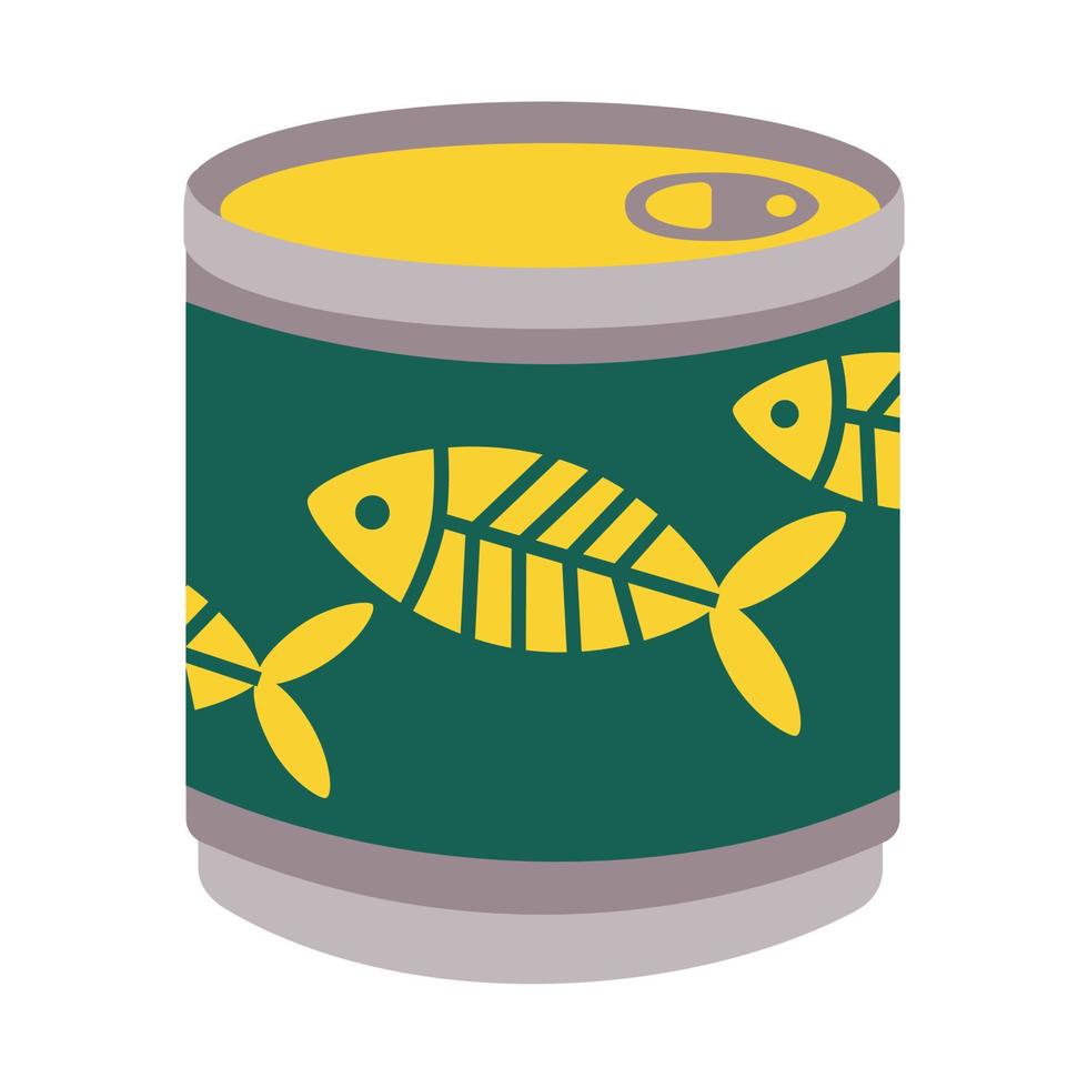 Canned fish, for animals, cats, tin can with fish label. vector