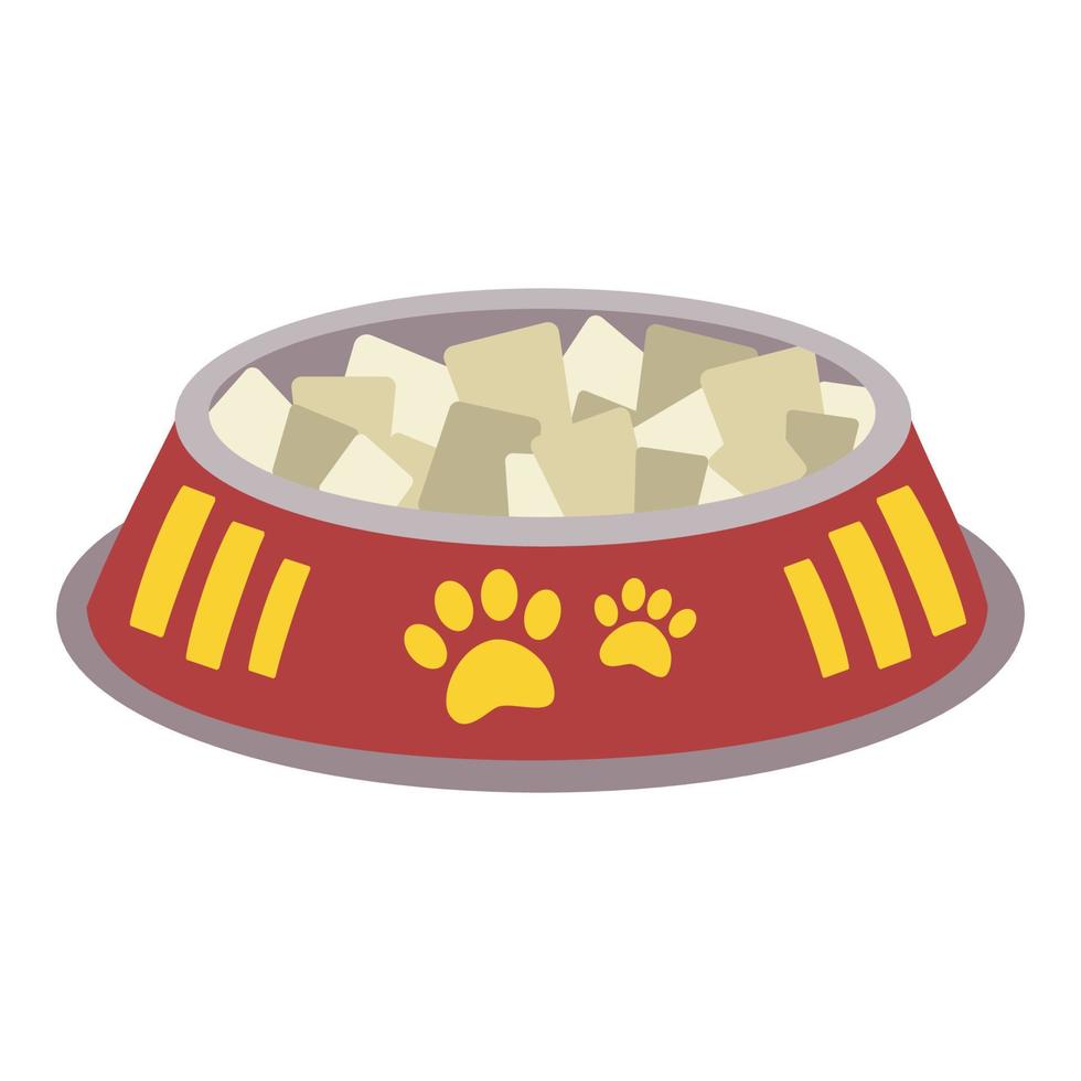 A bowl with food for animals, cats, dogs with a label with paws. vector