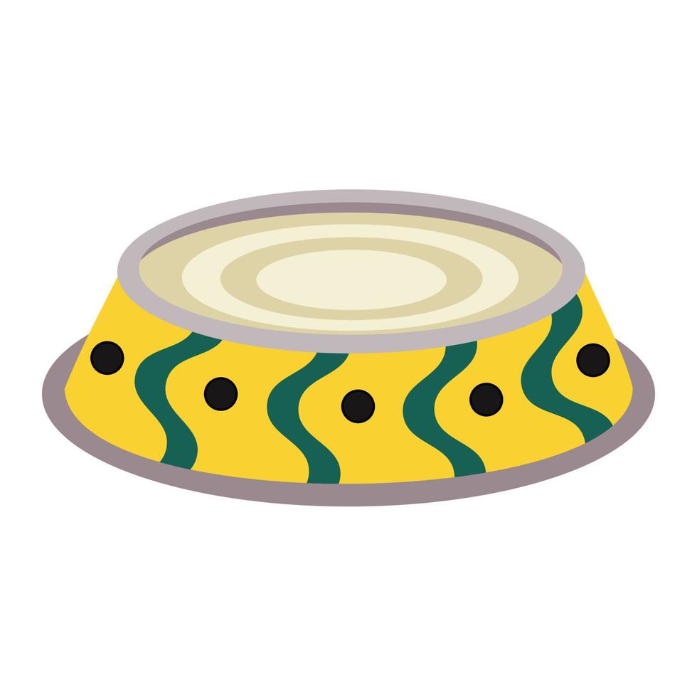 Bowl with water, liquid for animals, cats, dogs with a pattern on the plate. vector