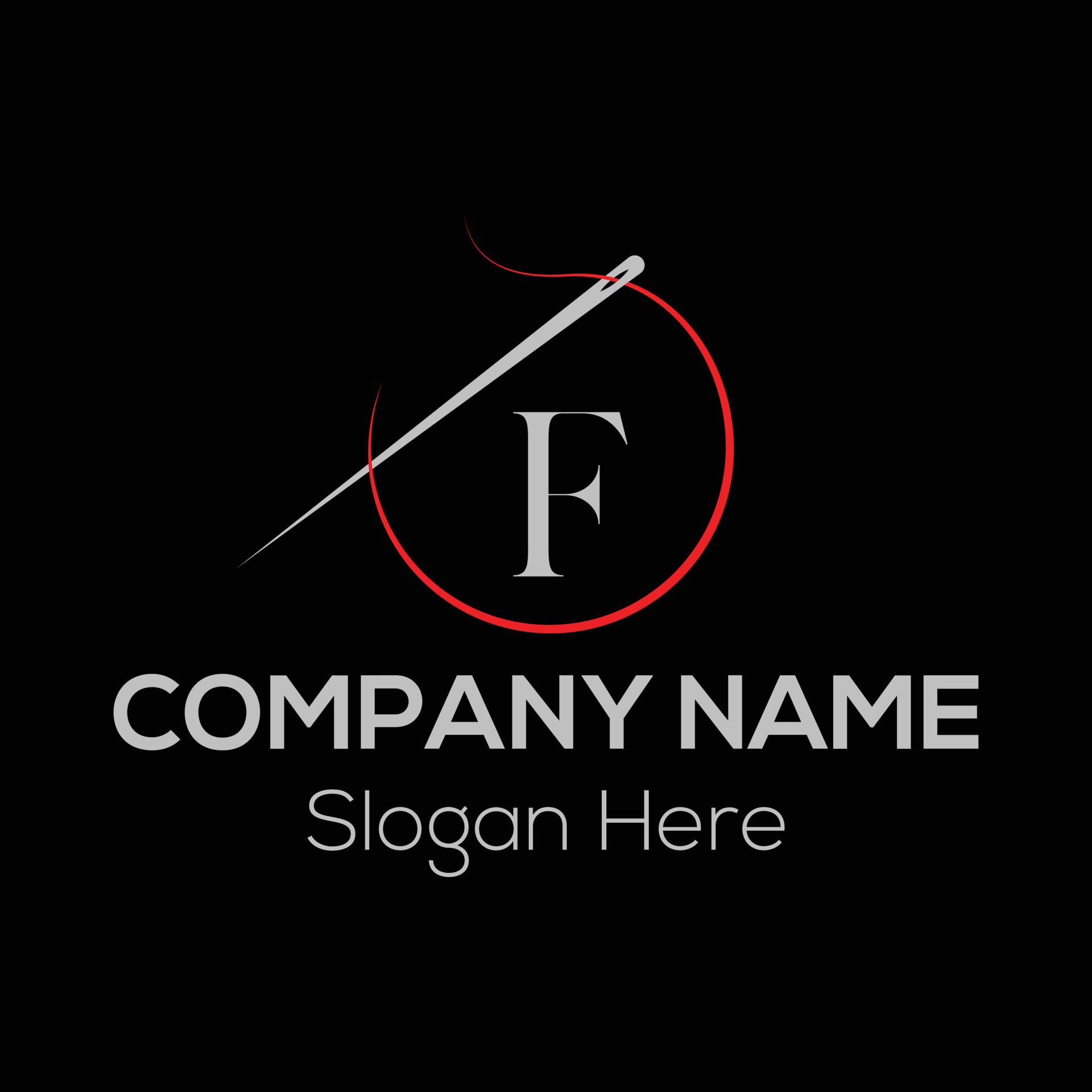 Initial Letter F Tailor Logo, Needle and Thread Combination. Needle