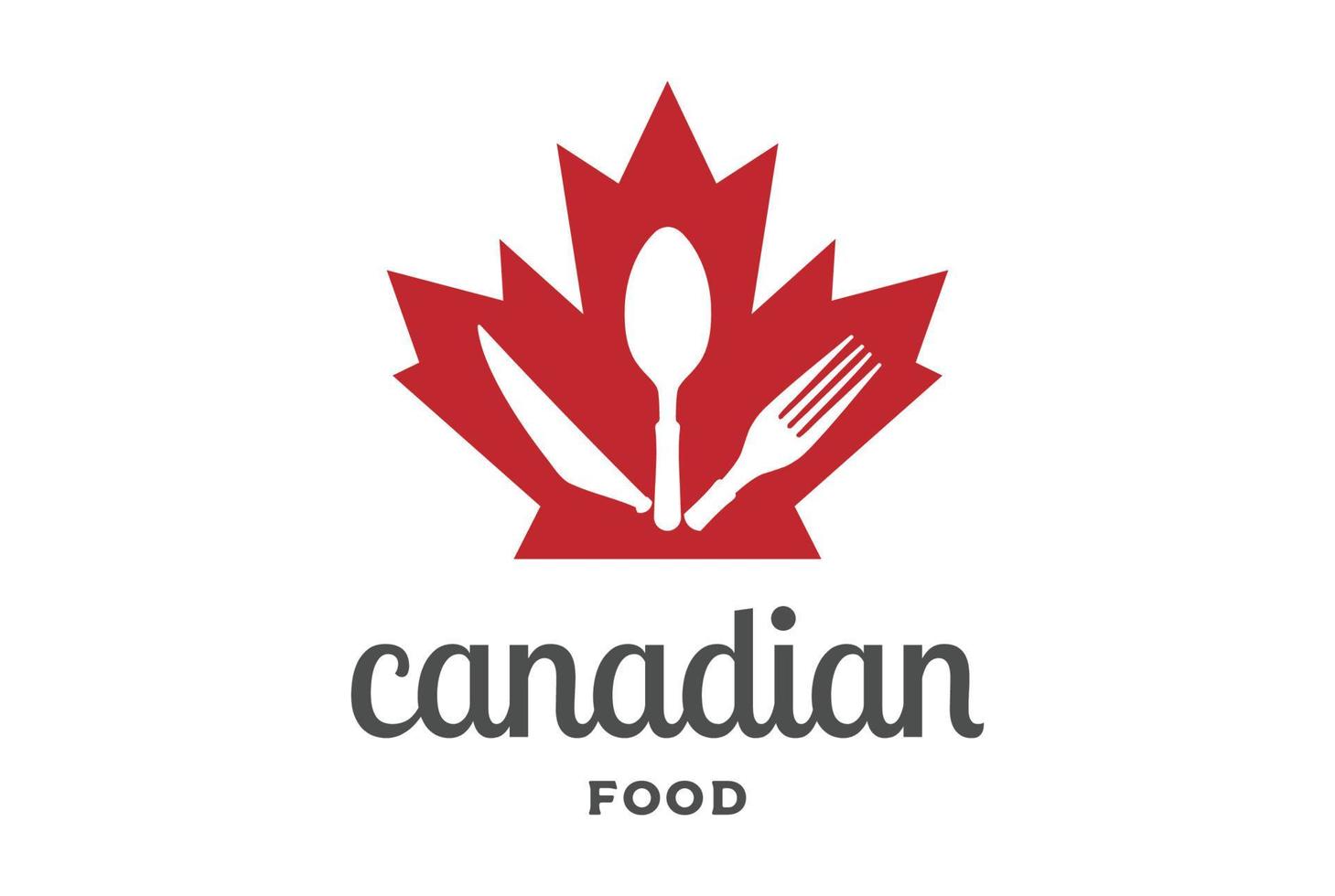 Canadá canadiense bandera arce hoja con cuchara tenedor cuchillo para comida restaurante logo diseño vector