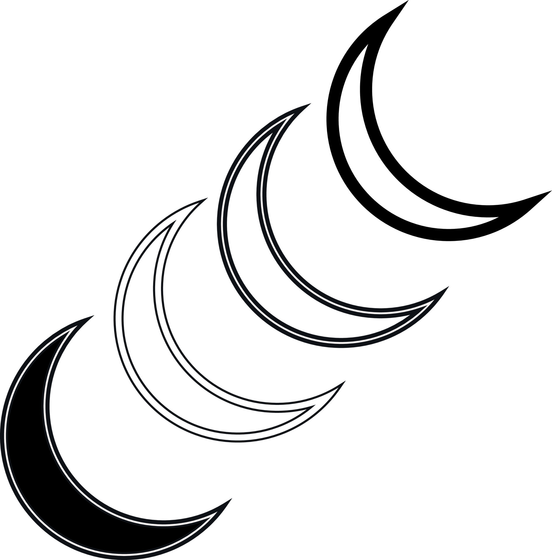 Moon Phase Waning Waxing Crescent Various Composition Line Art Coloring