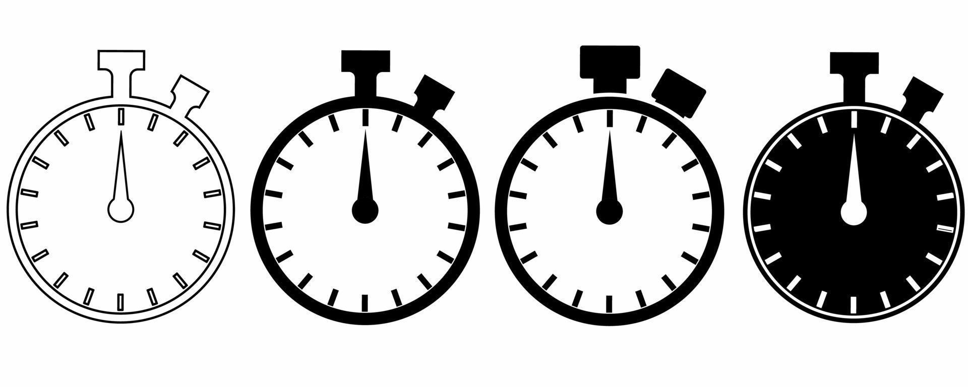 outline silhouette stopwatch icon set isolated on white background vector