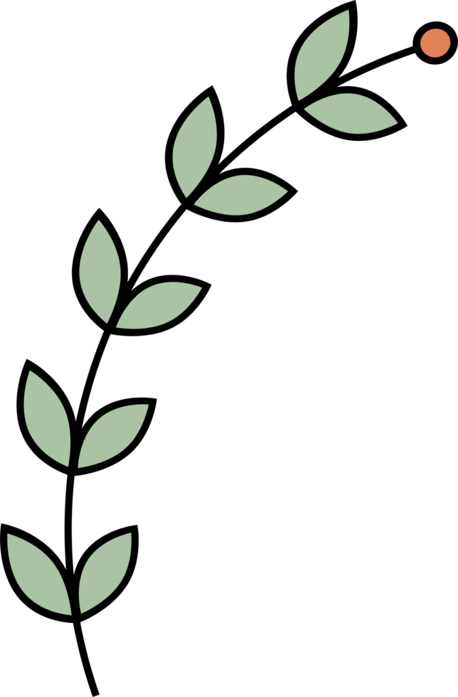 Outline flower with leaves clip art png