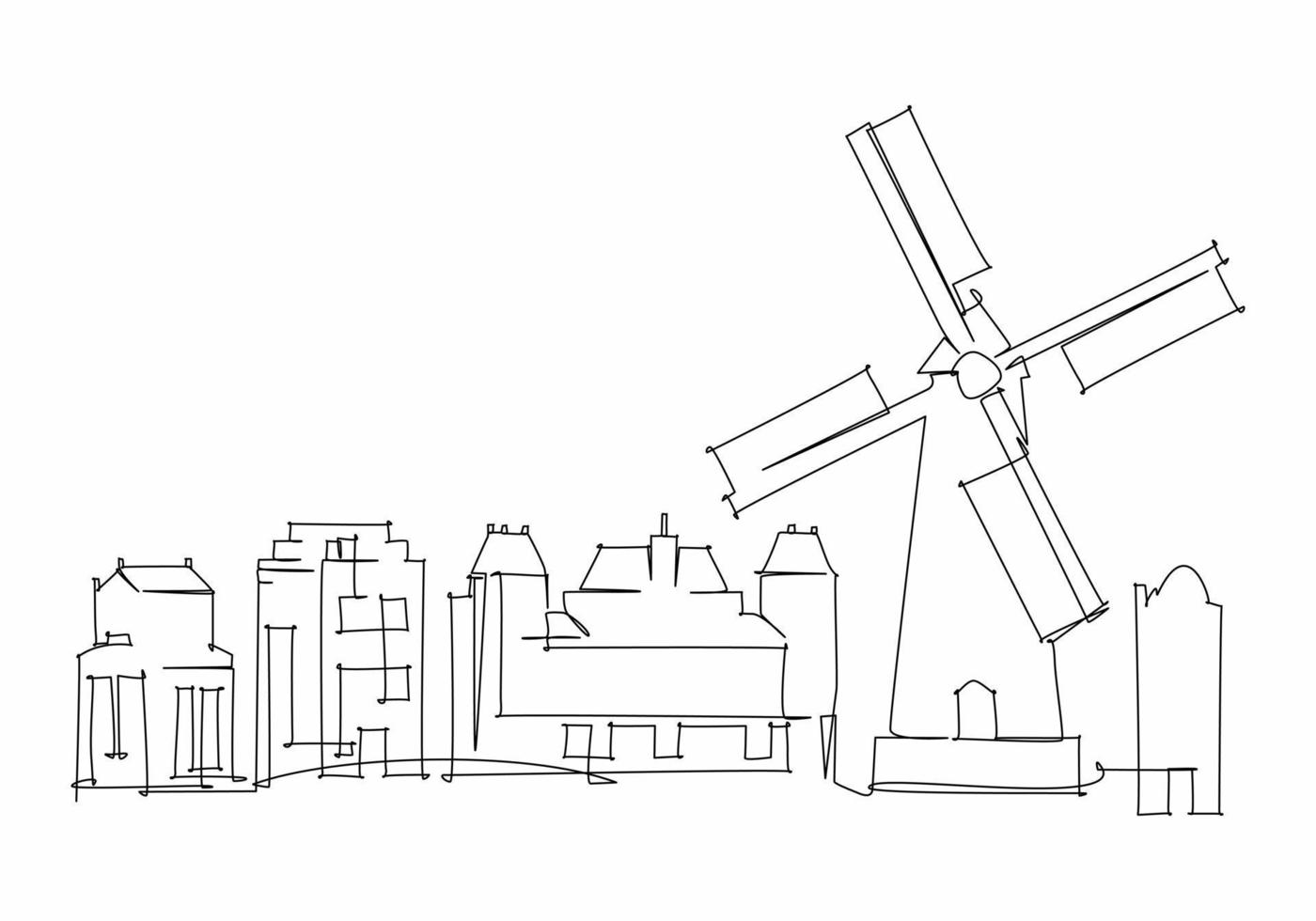 Single line drawing of a Europe city skyline. flat design for travel and tourism destination promotion design vector