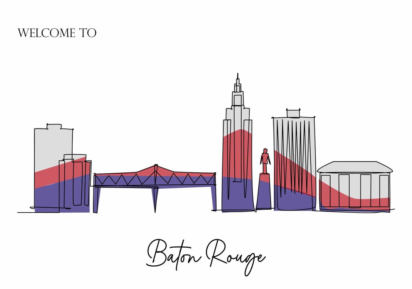 Baton Rouge city skyline  Louisiana USA. Hand drawn vector illustration in sketch style for tourism and travel destination campaign promotion design