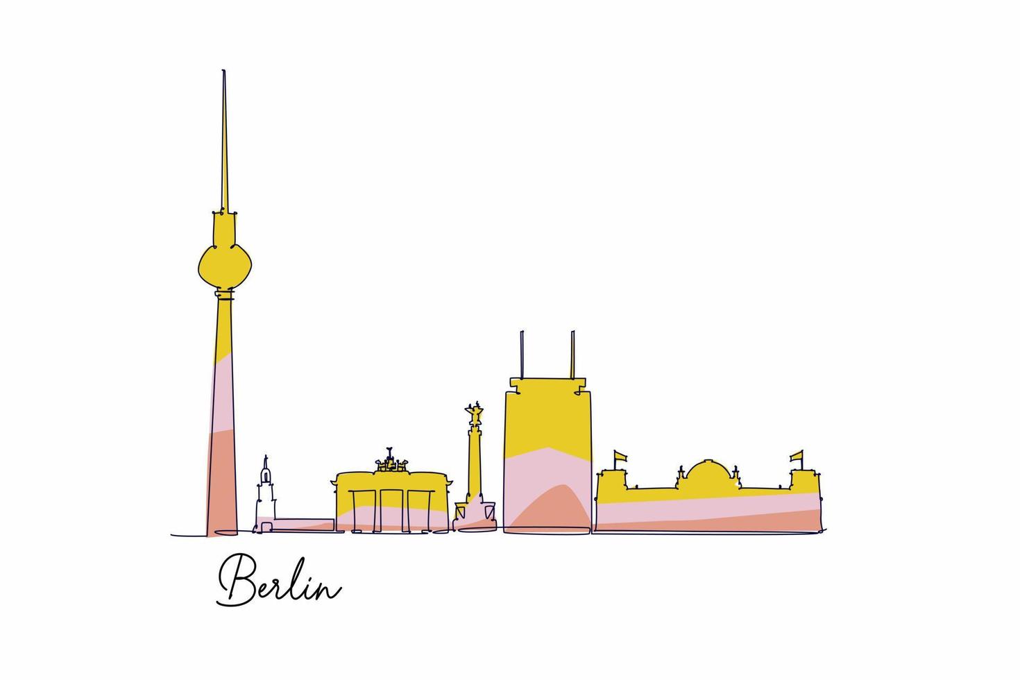 Berlin skyline, Germany. Hand drawn vector illustration in flat style for tourism and travel destination design concept