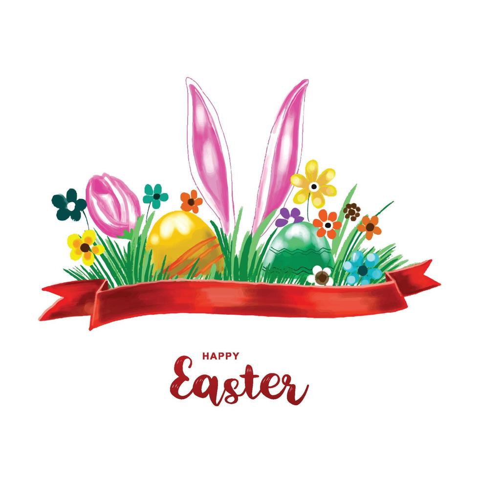 contento Pascua de Resurrección vistoso pintado huevo y Conejo orejas fiesta tarjeta antecedentes vector