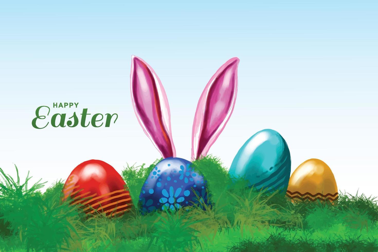 Happy easter holiday with painted egg with rabbit ears card design vector