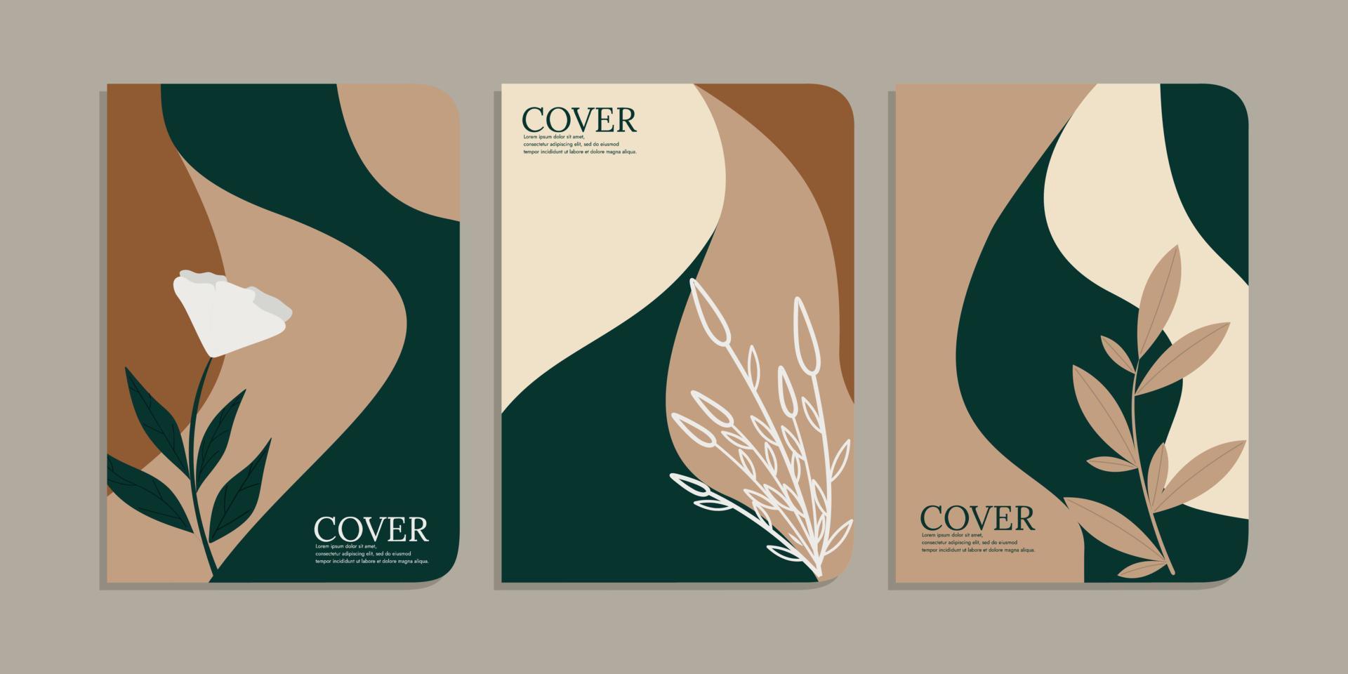 set of cover designs with hand drawn floral decorations. abstract retro botanical background. size A4 For notebooks, books, diaries, planners, brochures, books, catalogs vector