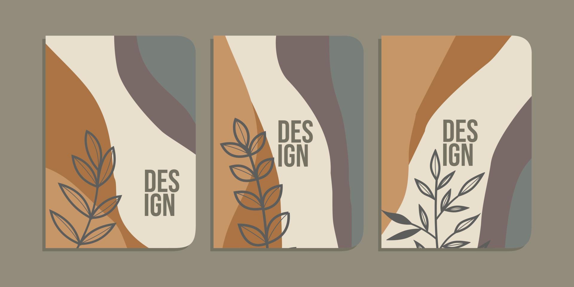 set of cover designs with hand drawn floral decorations. abstract retro botanical background. size A4 For notebooks, books, diaries, planners, brochures, books, catalogs vector