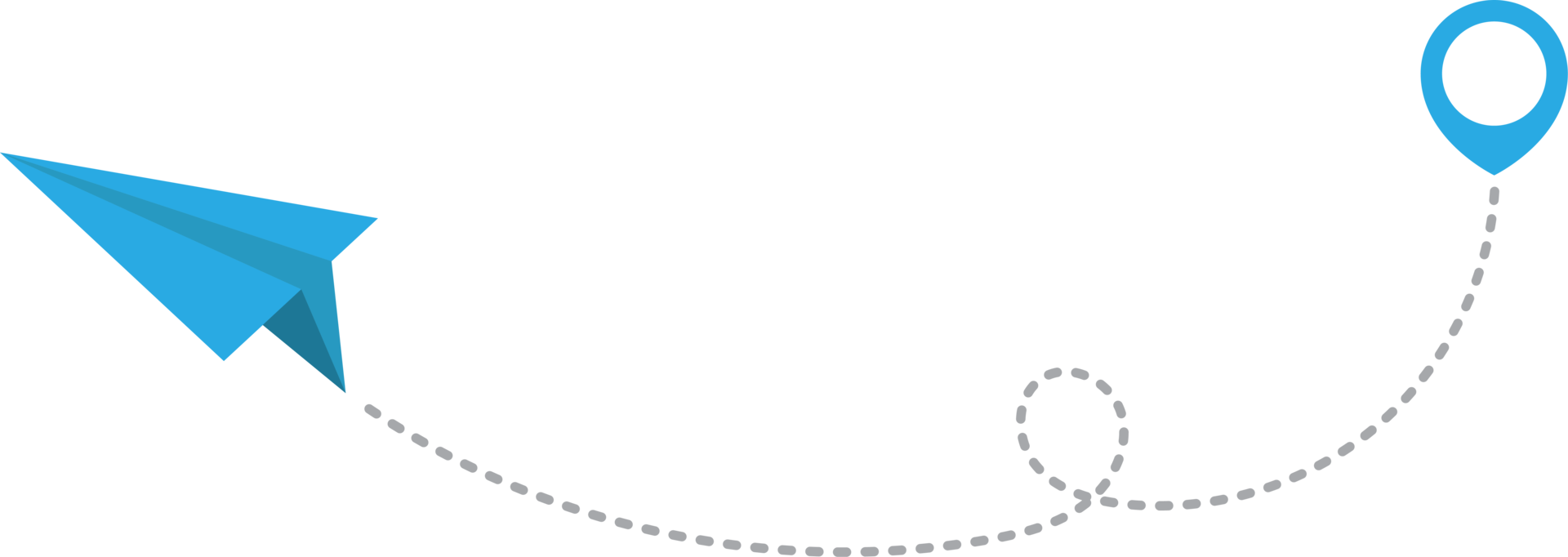 Paper airplane with dotted trace and map pointer pin png