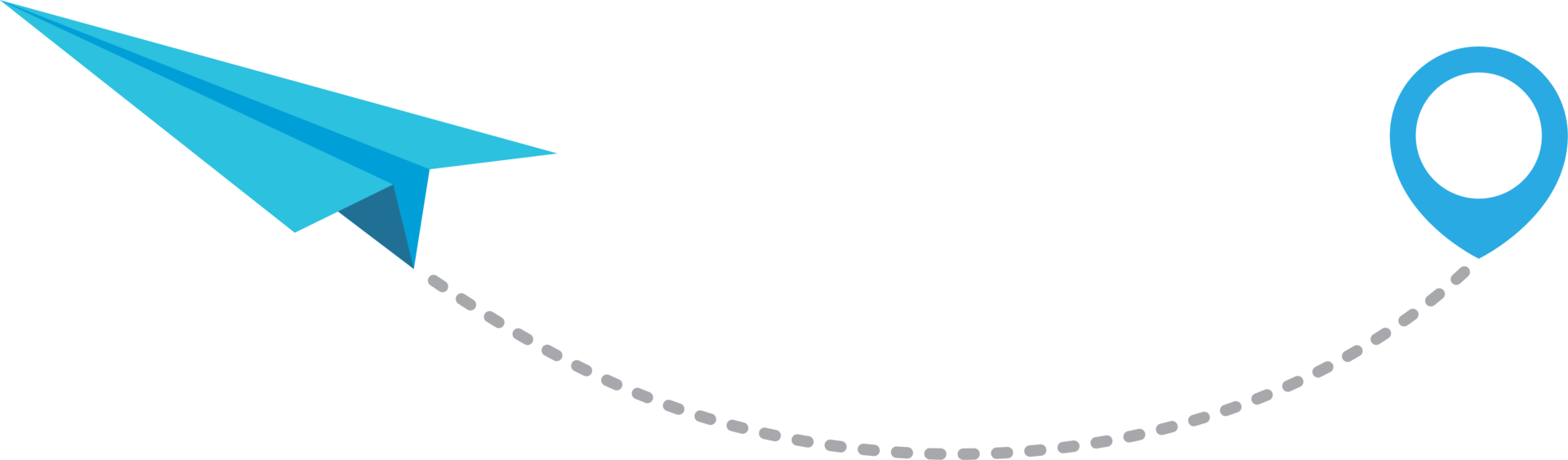 Paper airplane with dotted trace and map pointer pin png