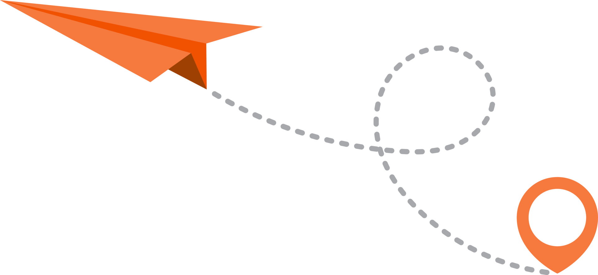 Paper airplane with dotted trace and map pointer pin png