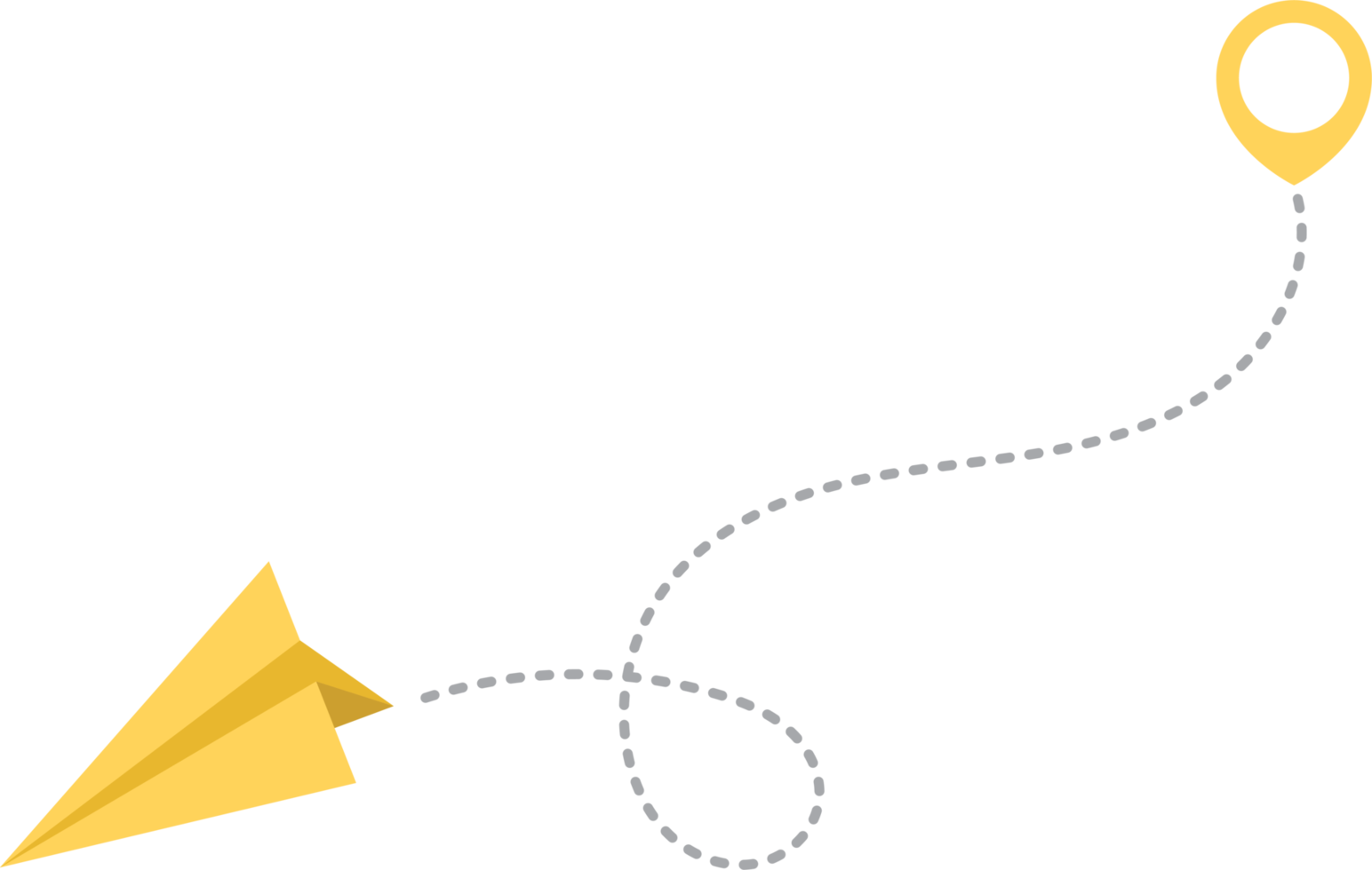 Paper airplane with dotted trace and map pointer pin png