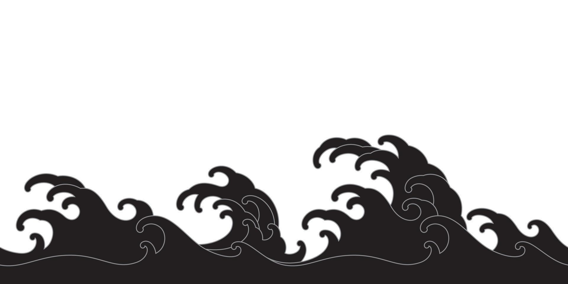 oriental wave seamless wallpaper silhouette line art vector