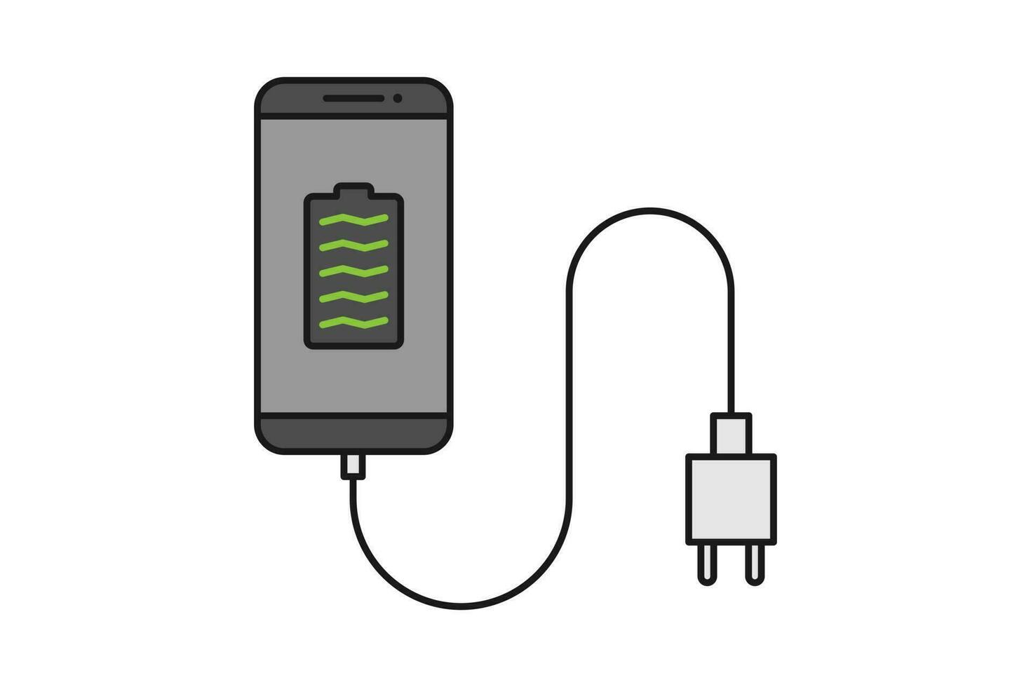 teléfono inteligente cargador adaptador línea icono firmar símbolo vector, teléfono inteligente, eléctrico enchufe, adaptador, lleno batería notificación vector