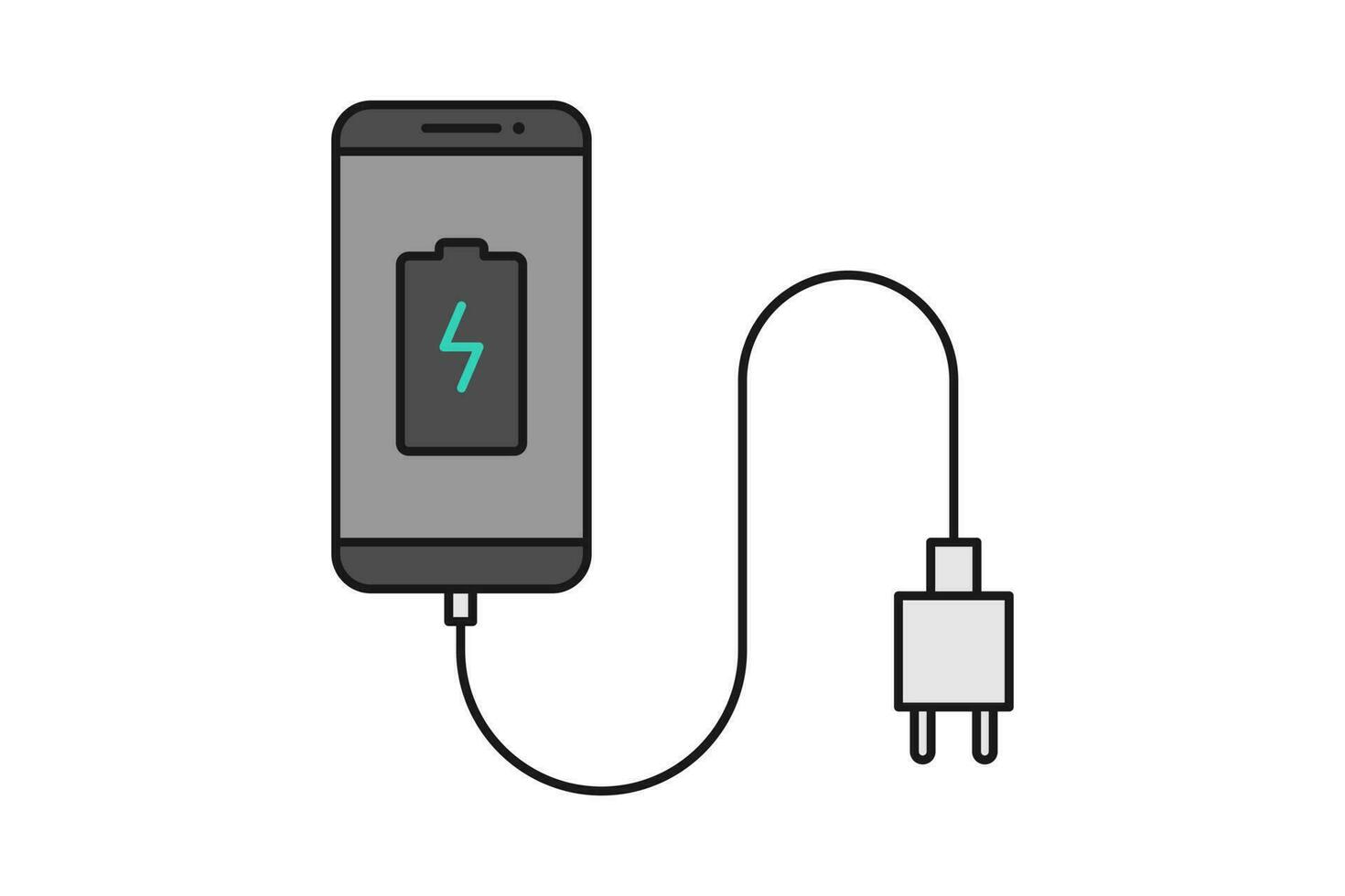 teléfono inteligente cargador adaptador línea icono firmar símbolo vector, teléfono inteligente, eléctrico enchufe, adaptador, cargando batería notificación vector