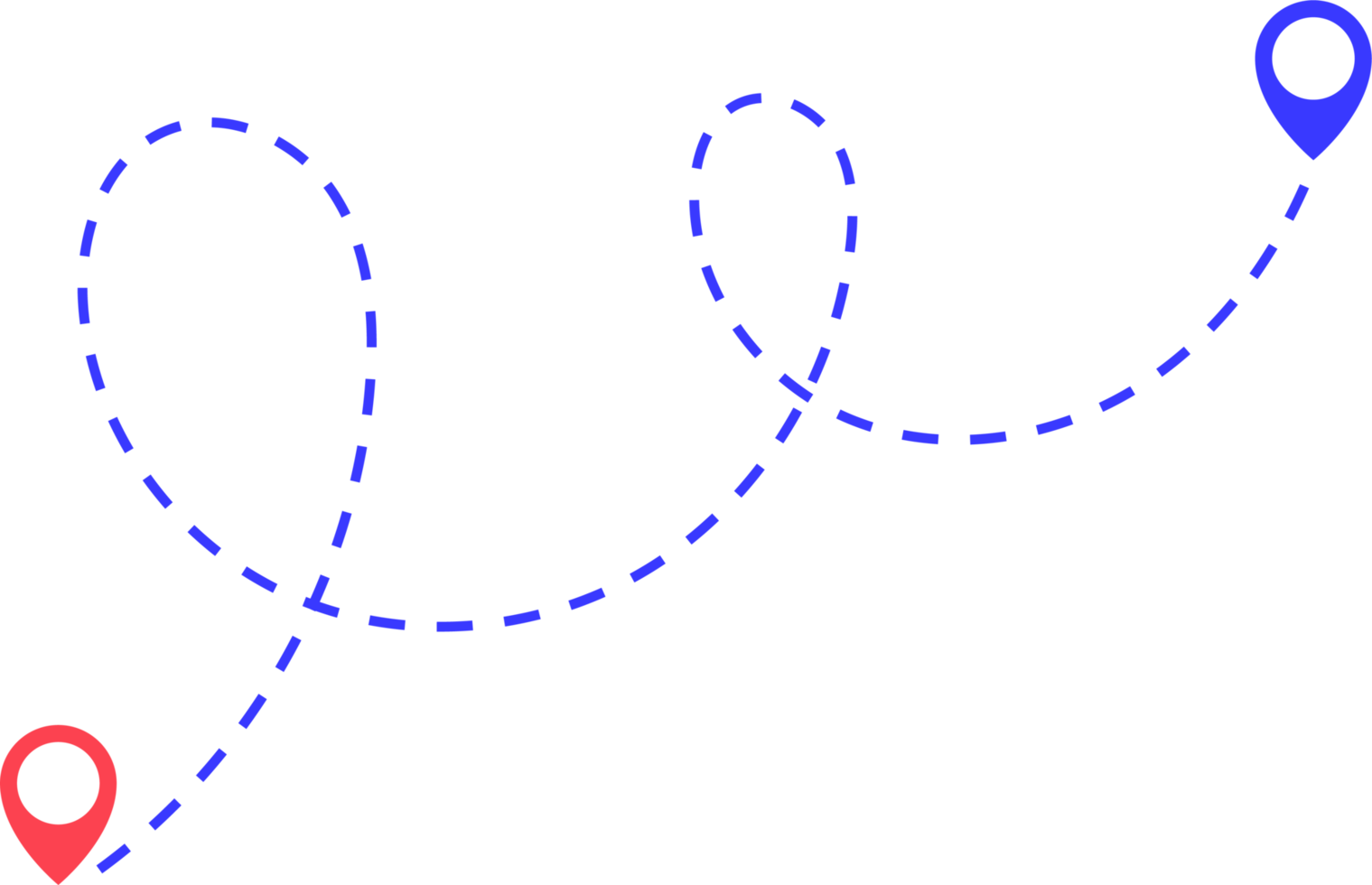 route icône entre deux points avec à pois chemin et emplacement épingle png