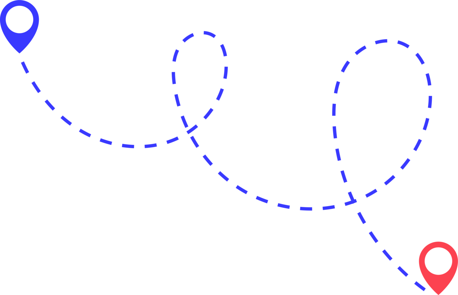 Route icon between two points with dotted path and location pin png