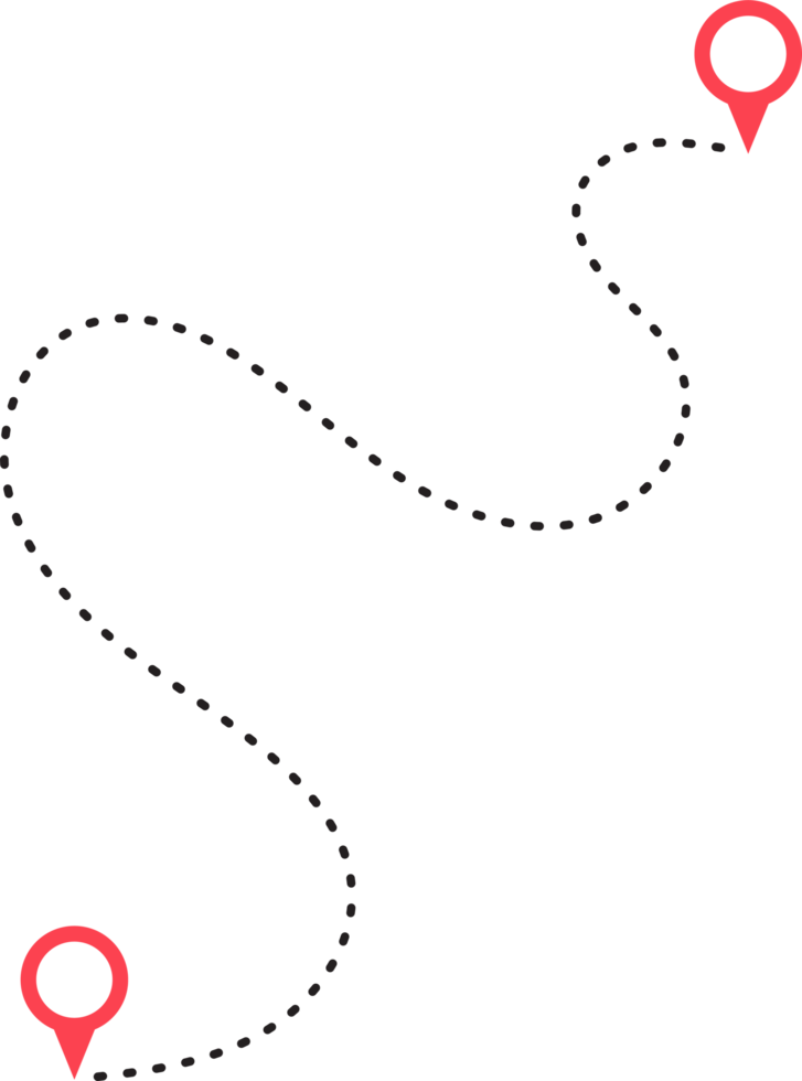 route icône entre deux points avec à pois chemin et emplacement épingle png